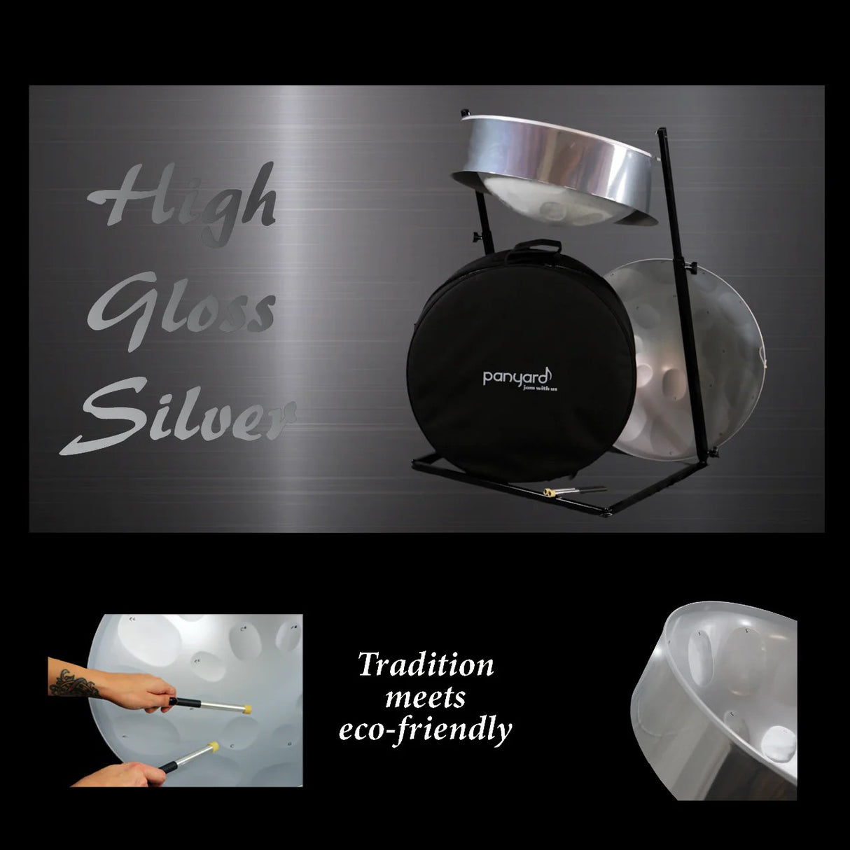 Panyard C-20 Lead Steel Pan - High Gloss Silver - Plus Package