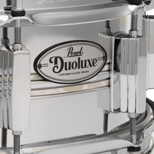 Pearl Duoluxe 6.5x14 Inlaid Chrome / Brass Snare Drum - Nicotine White Marine Pearl
