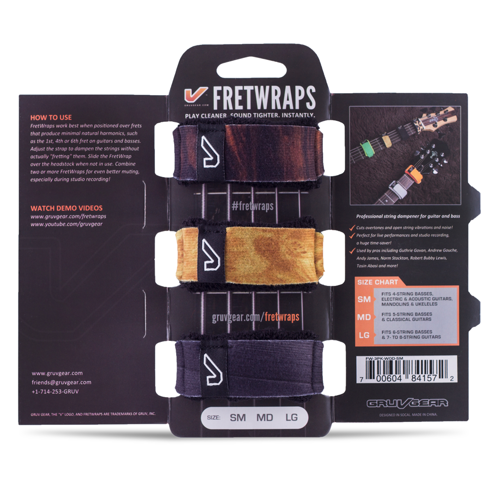 Gruv Gear Fretwraps String Muter, Wood Pattern 3-Pack - Medium
