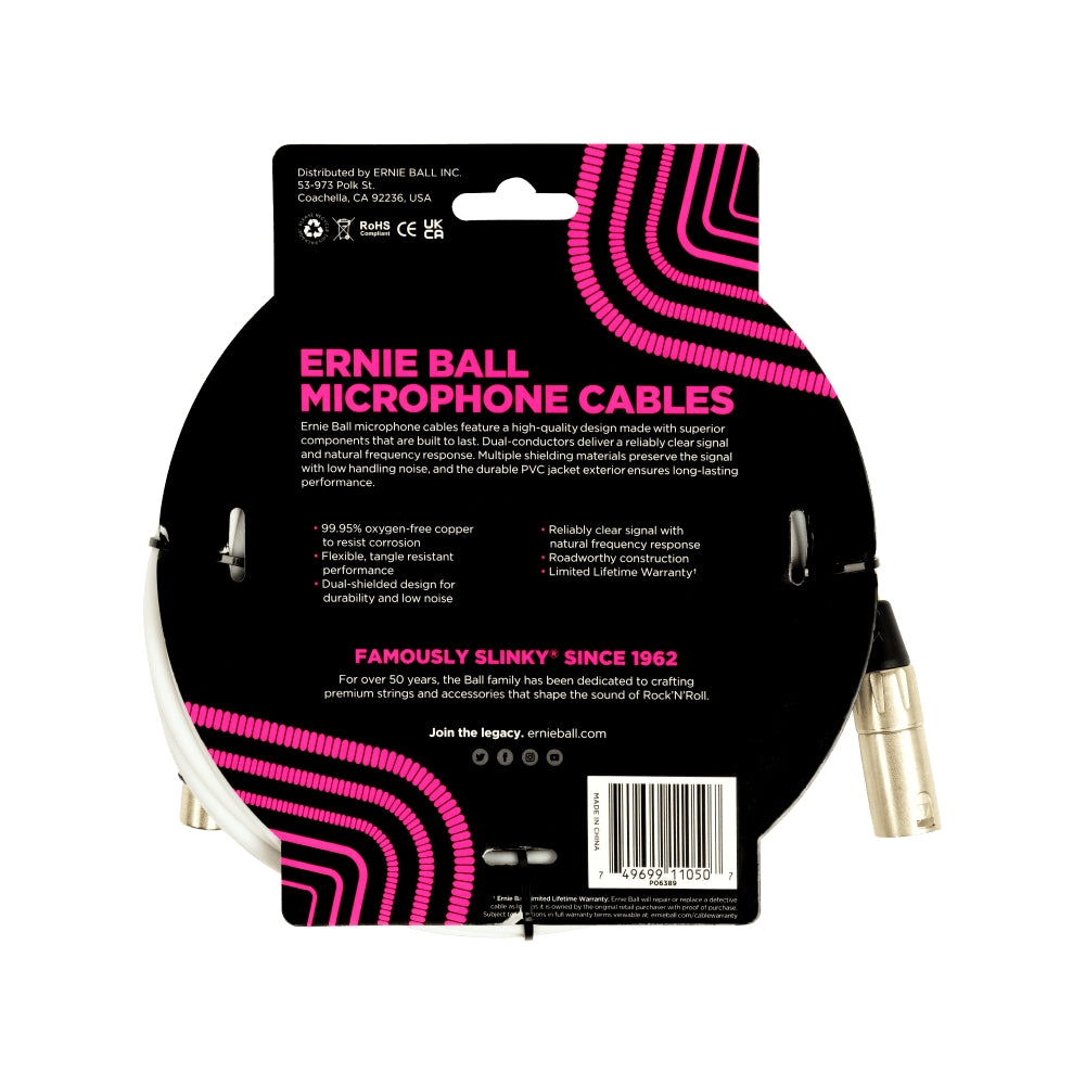 Ernie Ball Classic XLR Microphone Cable Male/Female 20ft - White
