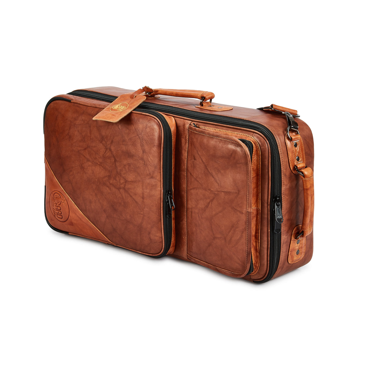 GARD 5-ECLN-LT Elite Compact Triple Trumper Gig Bag - Antique Dark Natural Tan Leather