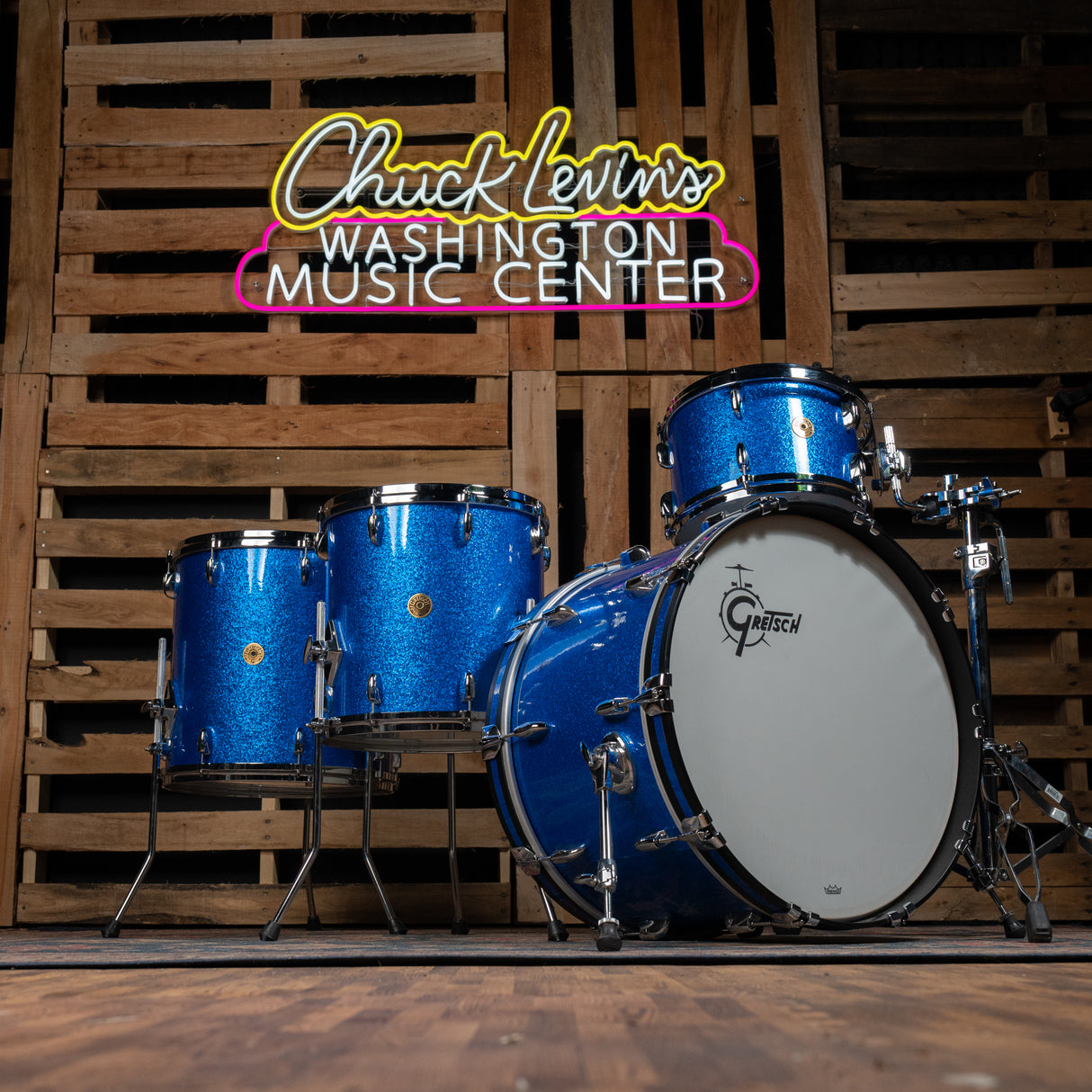 Gretsch USA Custom Nitron 4-Piece Shell Pack, 22" Kick - Blue Sparkle