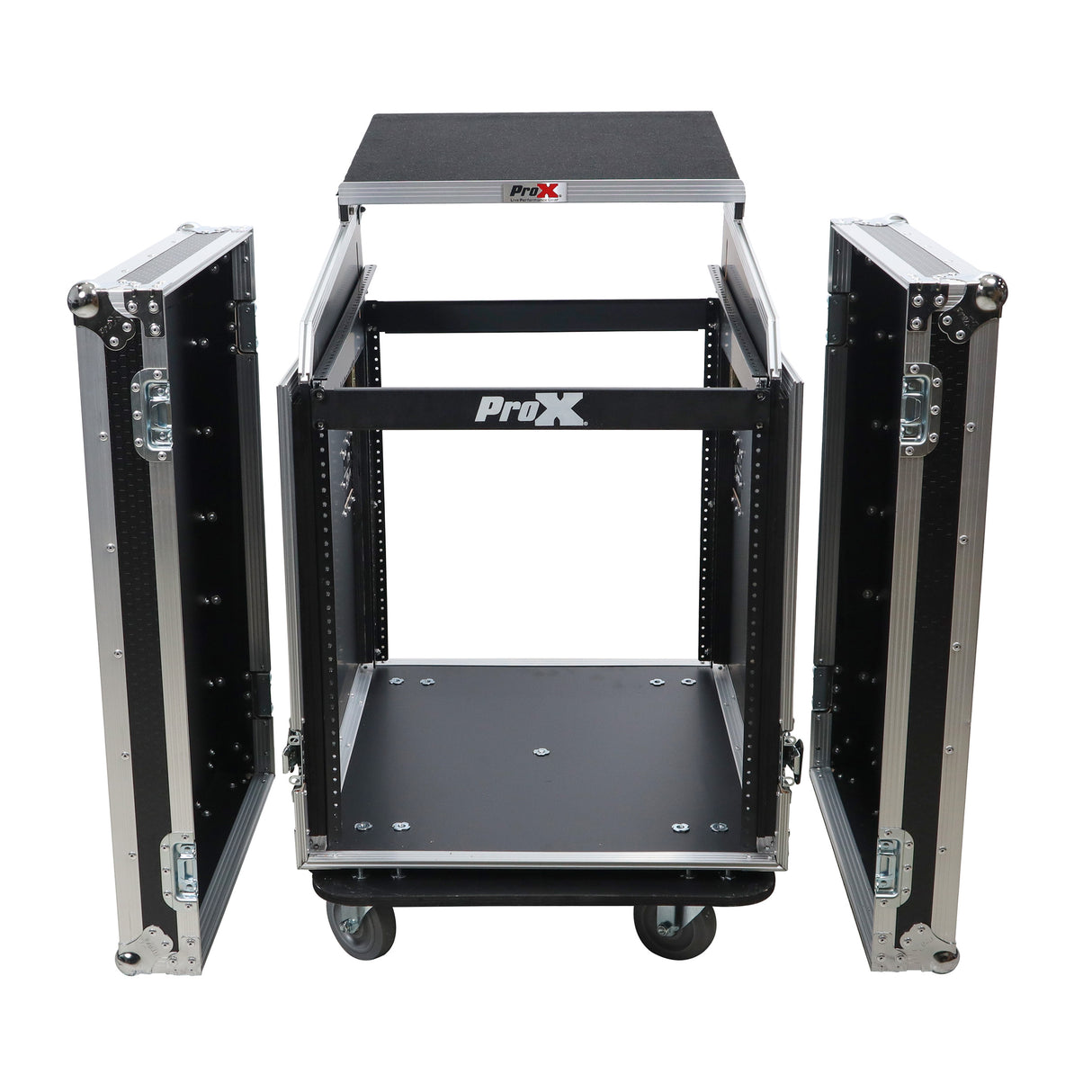 ProX T-12MRSS13ULT 13U Top 12U Front Rack Combo Flight Case with Laptop Shelf and Casters