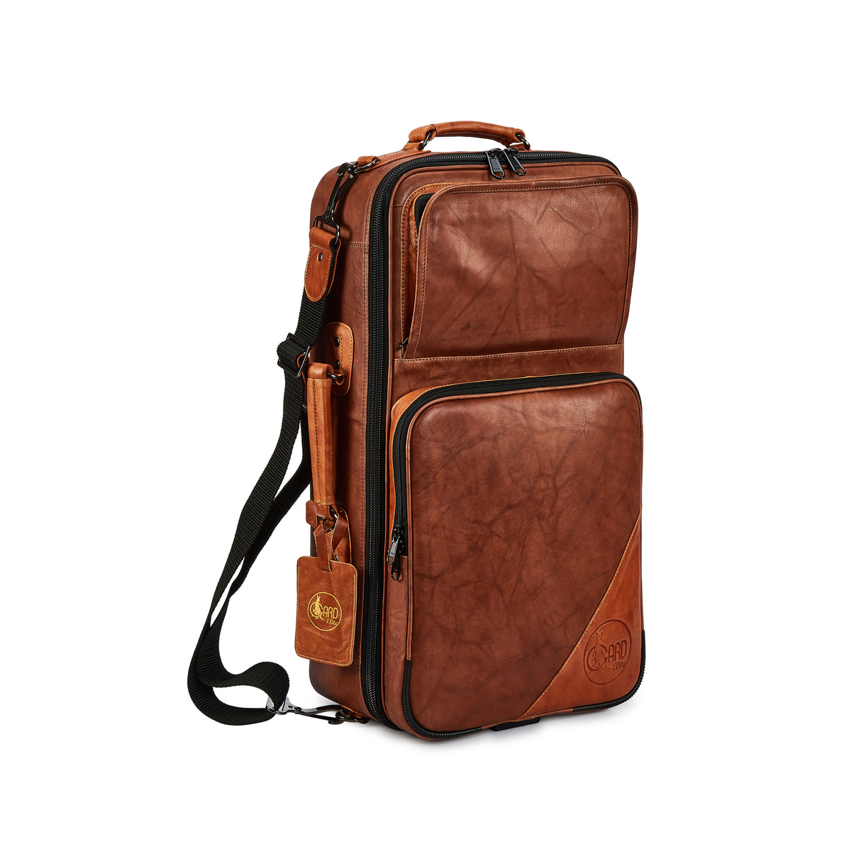 GARD 5-ECLN-LT Elite Compact Triple Trumper Gig Bag - Antique Dark Natural Tan Leather