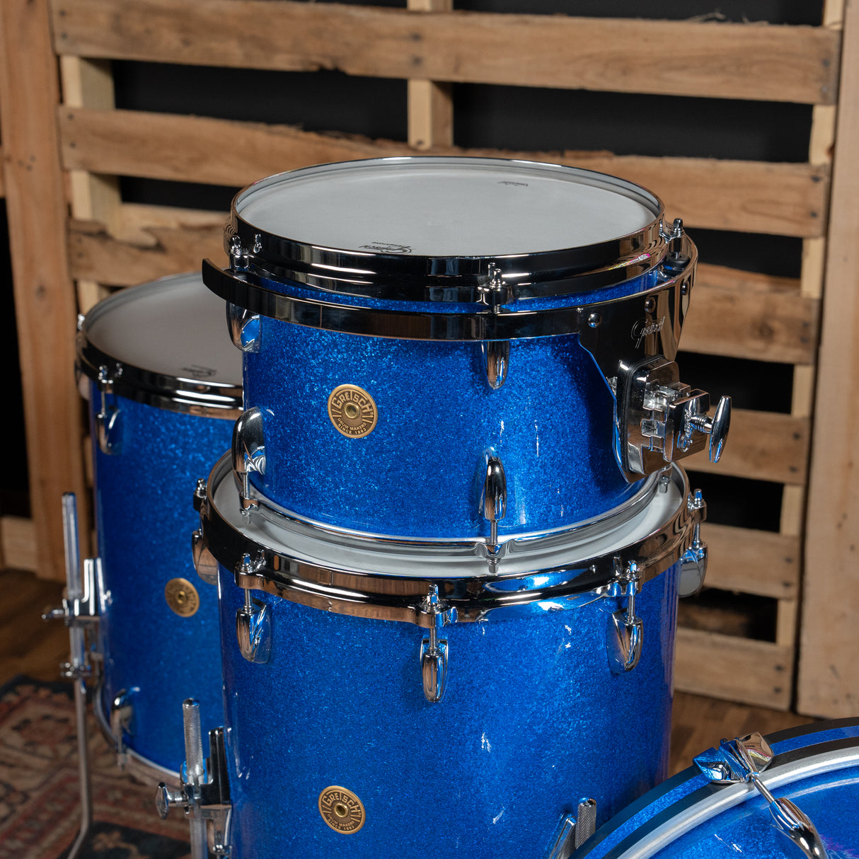 Gretsch USA Custom Nitron 4-Piece Shell Pack, 22" Kick - Blue Sparkle