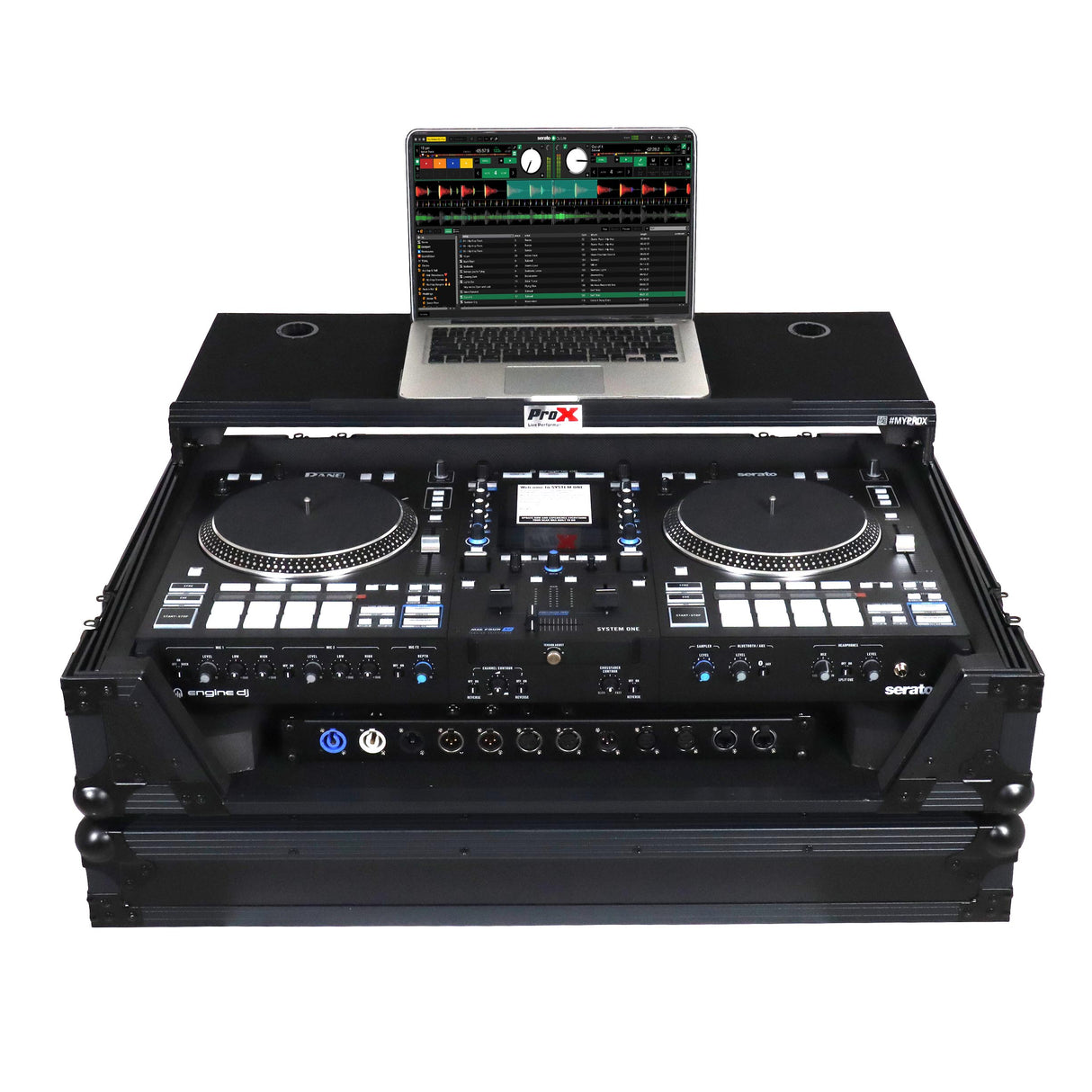 ProX XS-RANESYSONEWLTBLLED Flight Case For RANE SYSTEM ONE Dj Controller Sliding Laptop Shelf & Wheels - Black
