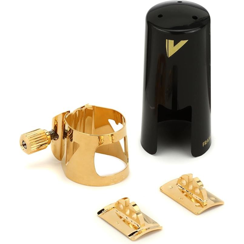 Vandoren Optimum Ligature and Plastic Cap for Soprano Saxophone Gilded - Black