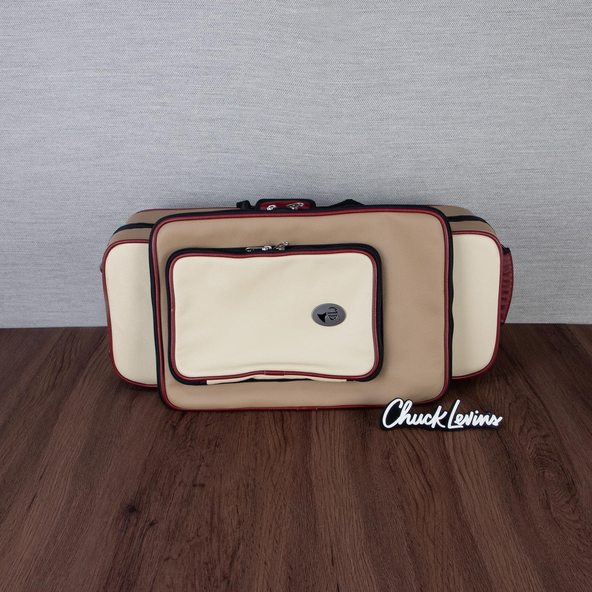 Marcus Bonna Gentleman's Bassoon Case - Beige/Ivory Leather, Wine Red Trim, Silver Metal Logo