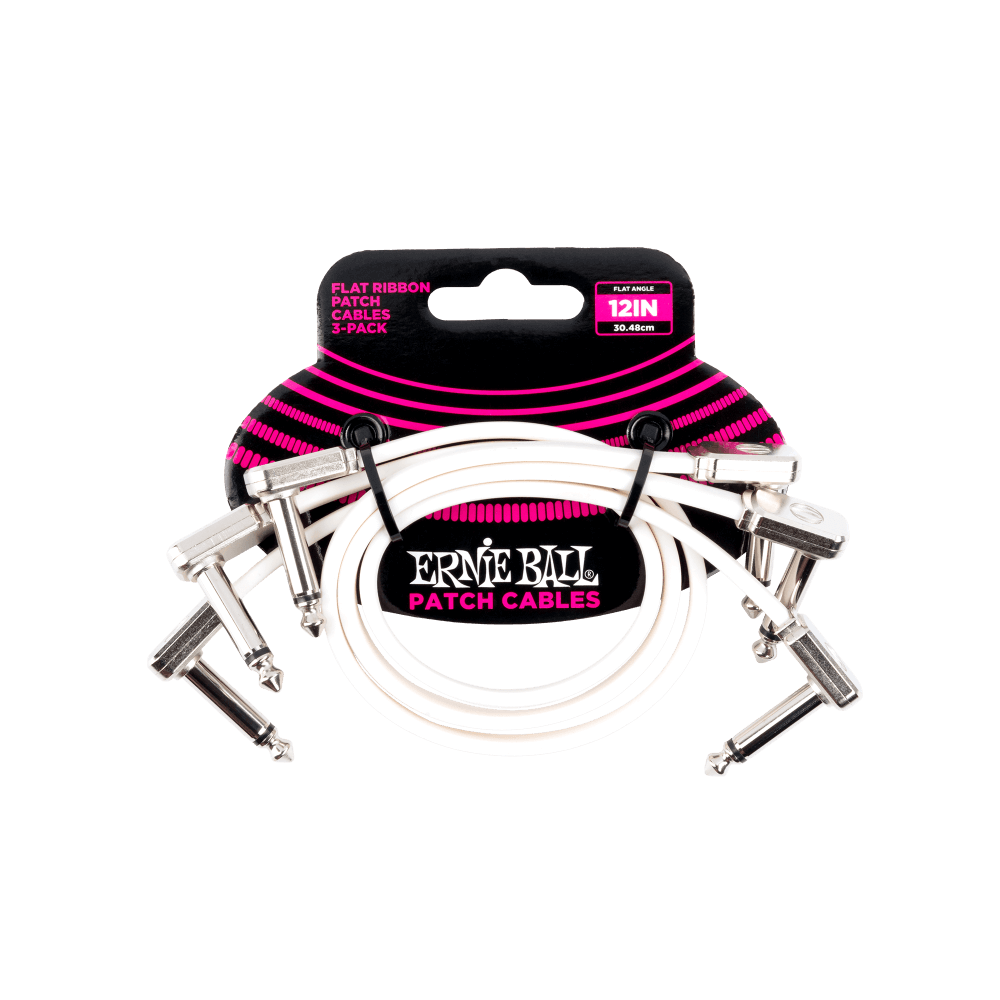 Ernie Ball 12 Inch Flat Ribbon Patch Cables - 3 Pack / White