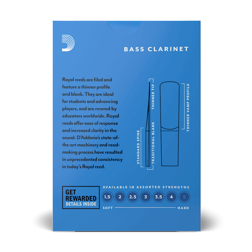 D'Addario REB10 Royal Filed Bass Clarinet Reed 10-Pack - New,2.5