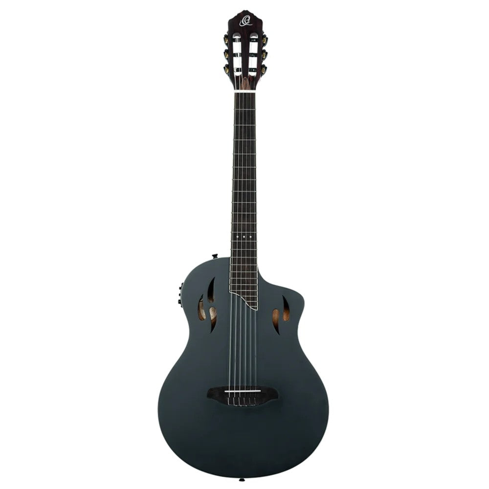 Ortega Tour Player Series Thinline Crossover Nylon String Acoustic Electric Guitar - Black