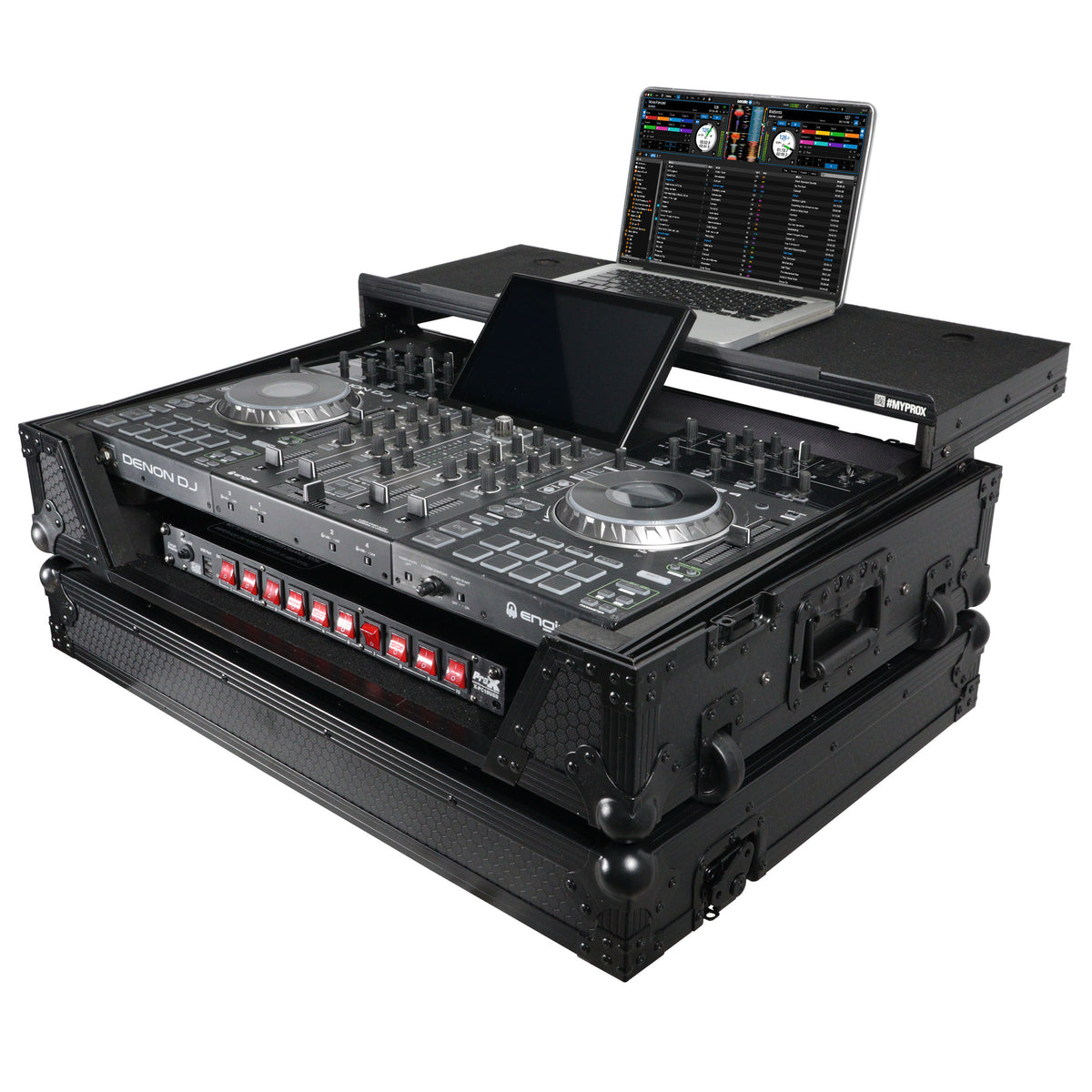 ProX XS-PRIME4WLTBL ATA Flight Case For Denon PRIME 4 G2/PRIME 4 MK2 DJ Controller with Laptop Shelf 1U Rack Space and Wheels - Black