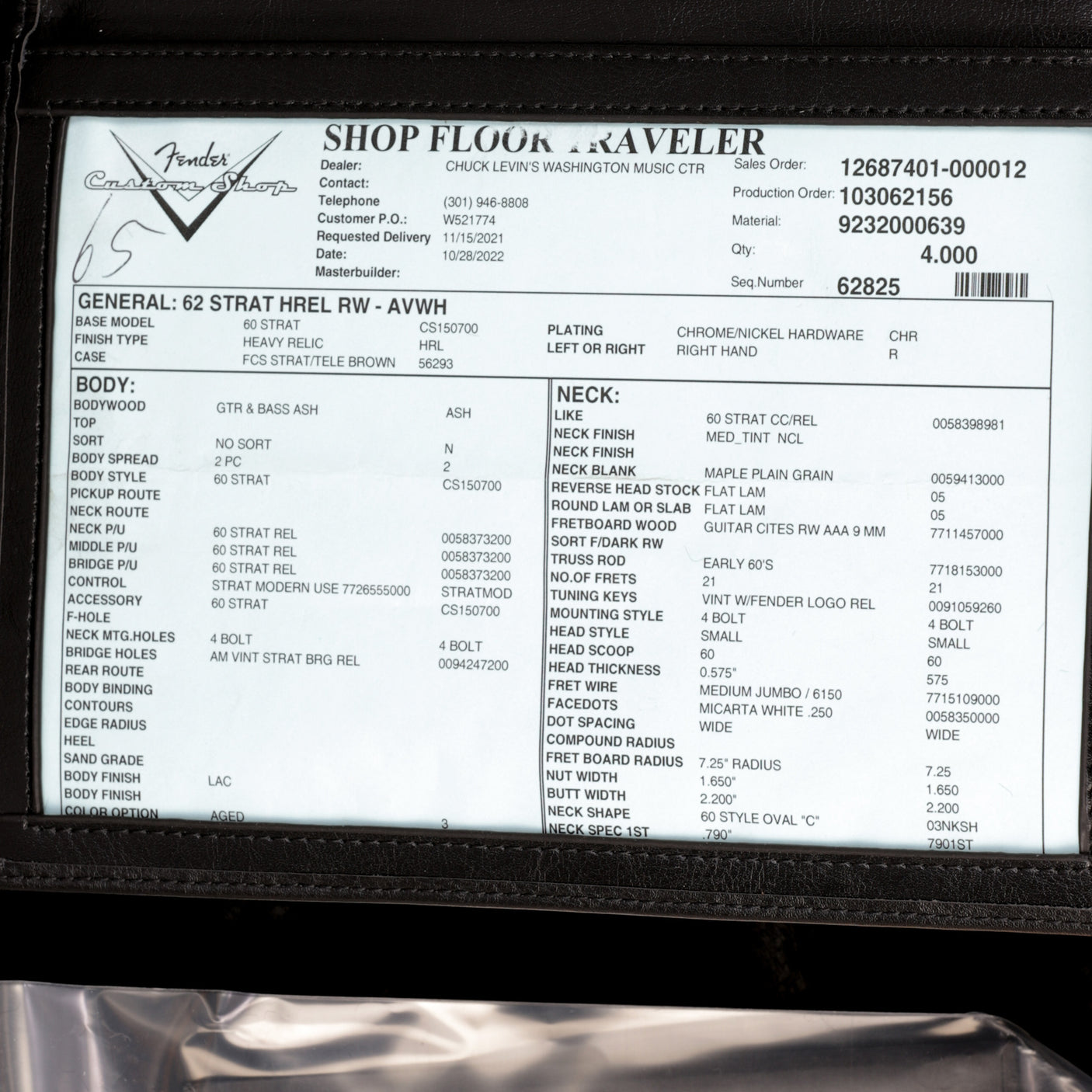 Fender Custom Shop 1962 Stratocaster Heavy Relic Guitar - Aged Vintage White - CHUCKSCLUSIVE - #R120688