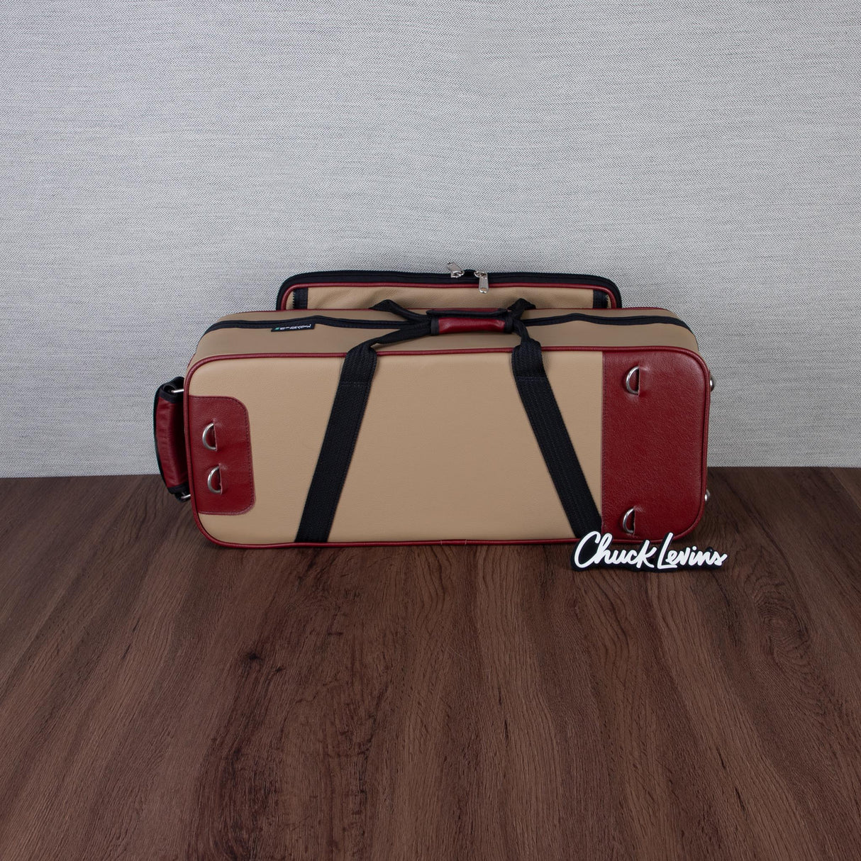 Marcus Bonna Gentleman's Bassoon Case - Beige/Ivory Leather, Wine Red Trim, Silver Metal Logo