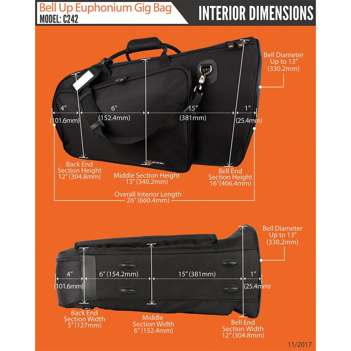 Protec C242 Gold Series Euphonium Gig Bag - Bell Up