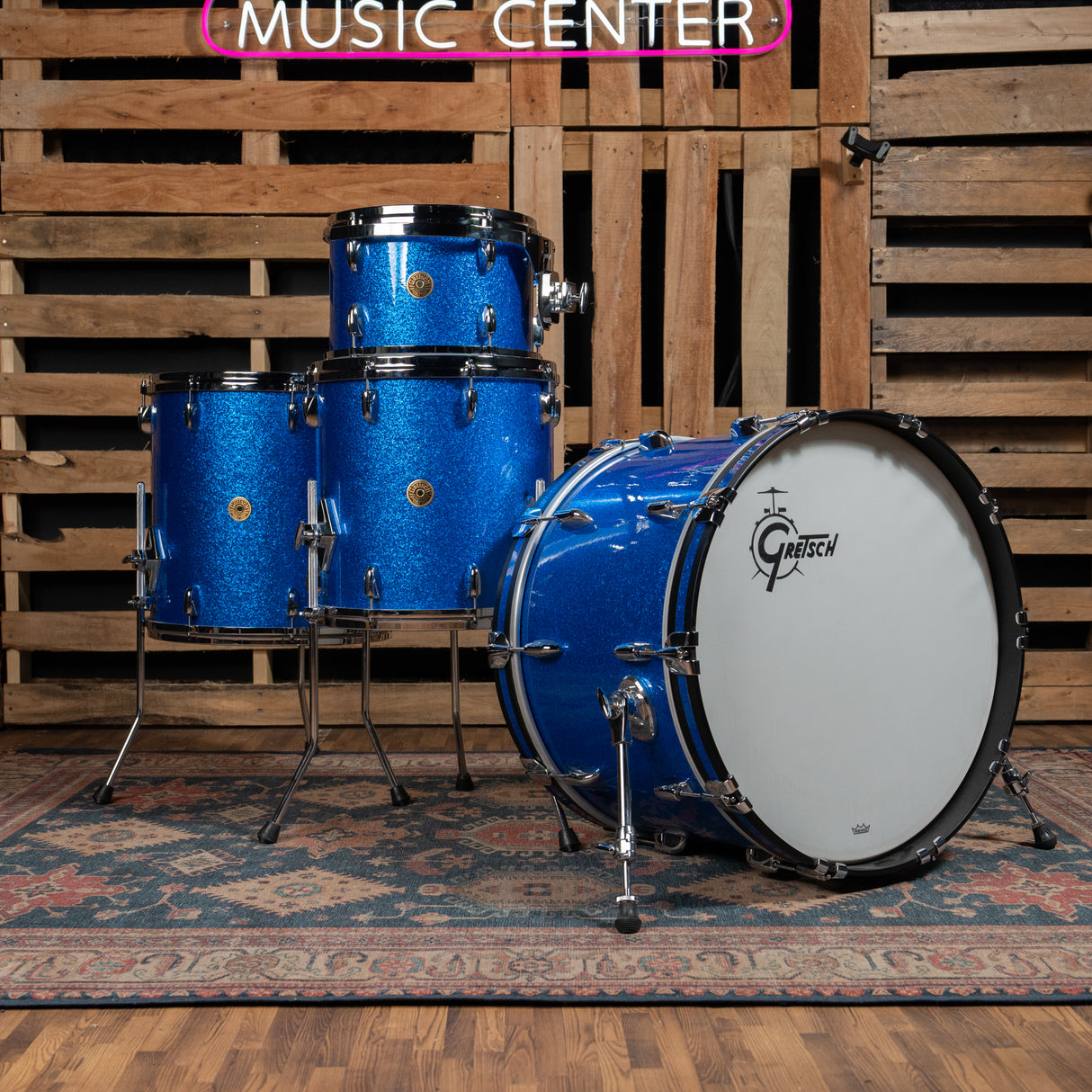 Gretsch USA Custom Nitron 4-Piece Shell Pack, 22" Kick - Blue Sparkle