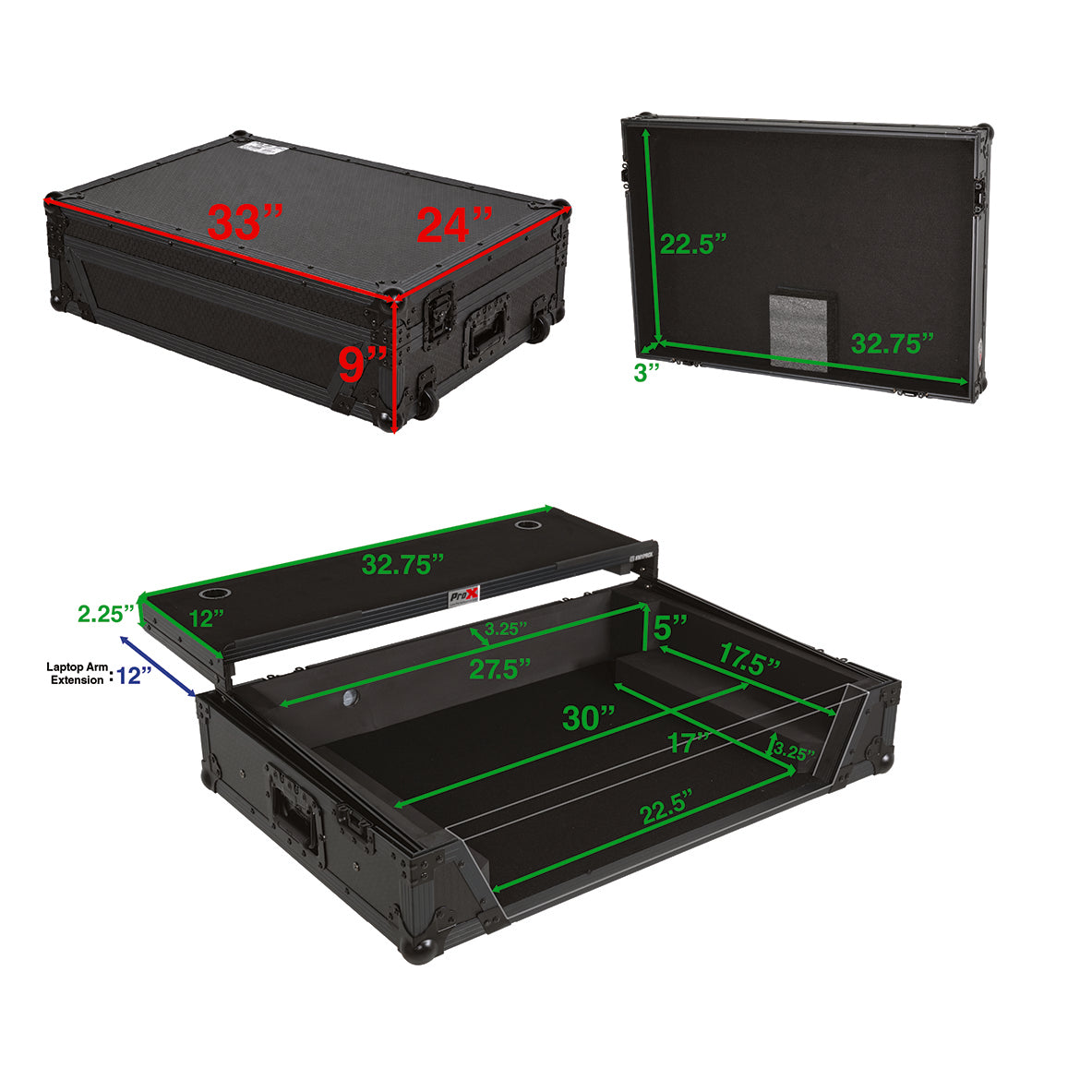 ProX XS-PRIME4WLTBL ATA Flight Case For Denon PRIME 4 G2/PRIME 4 MK2 DJ Controller with Laptop Shelf 1U Rack Space and Wheels - Black