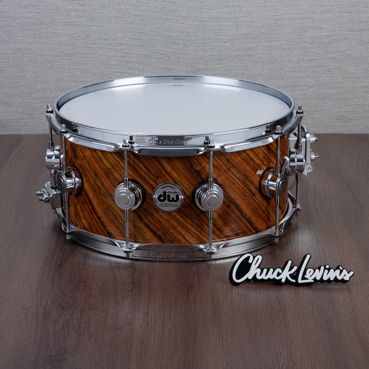 DW 6.5 x 14-Inch Collector's Maple Exotic Series Snare Drum - Natural Lacquer over Twisted Tropical Olive