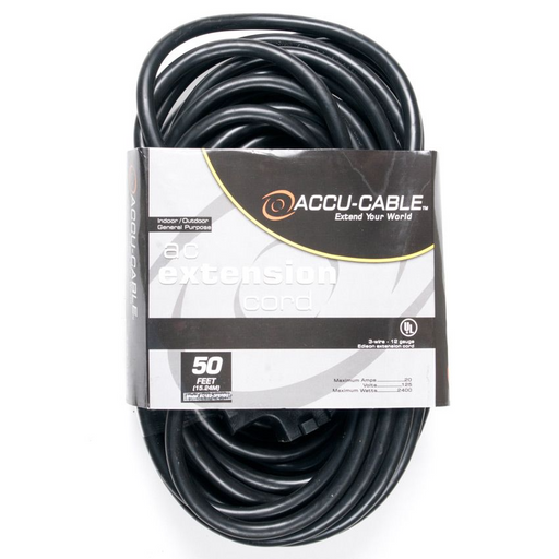 ADJ Accu-Cable EC123-3FER50 3-Wire Edison AC Extension Cord with Three Plugs - 12-AWG Black 50-Foot - Mint, Open Box