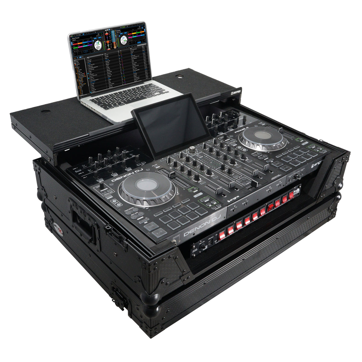ProX XS-PRIME4WLTBL ATA Flight Case For Denon PRIME 4 G2/PRIME 4 MK2 DJ Controller with Laptop Shelf 1U Rack Space and Wheels - Black