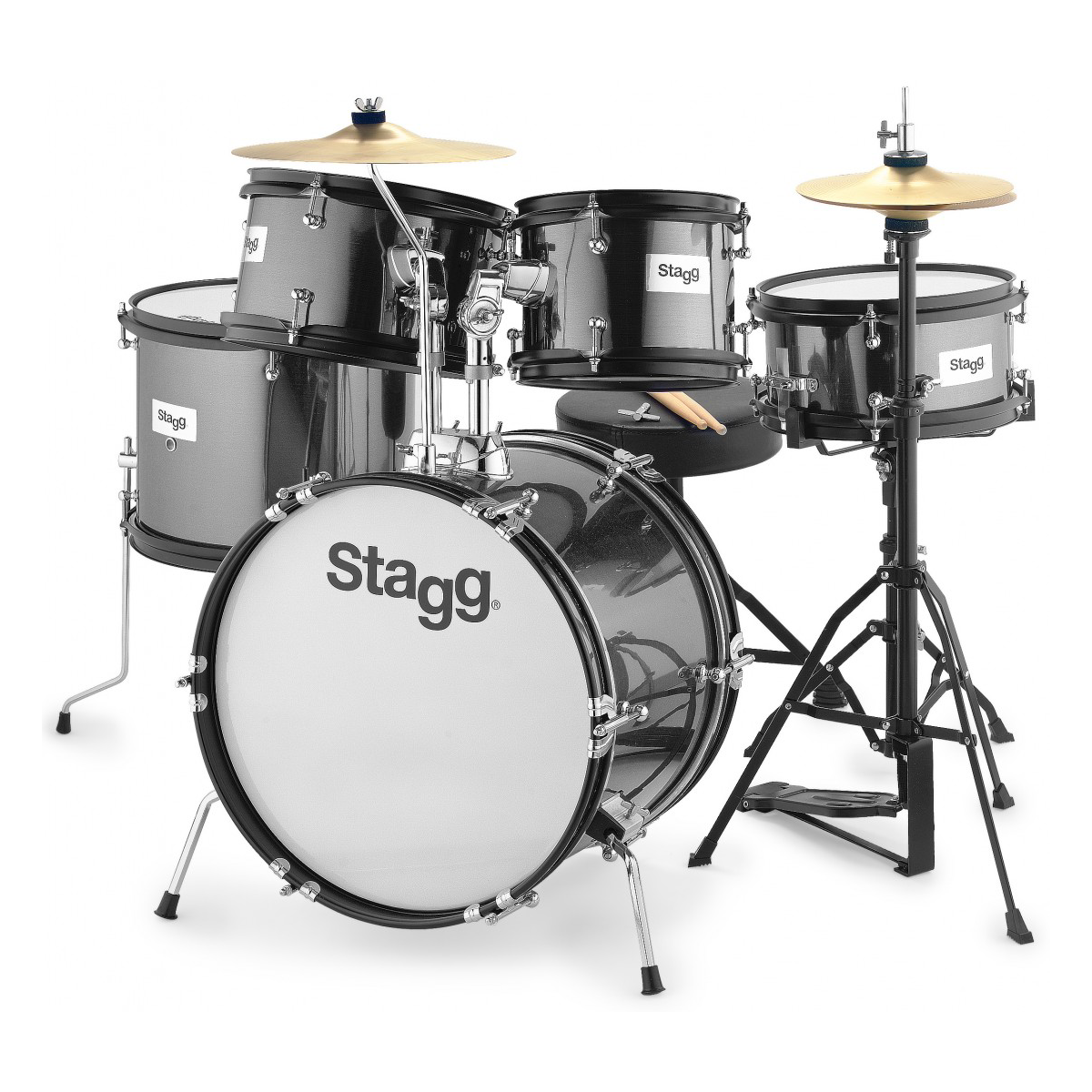 Stagg Tim Jr. 5/16BBK 5-Piece Junior Drum Set With 16" Kick And Hardware - Black
