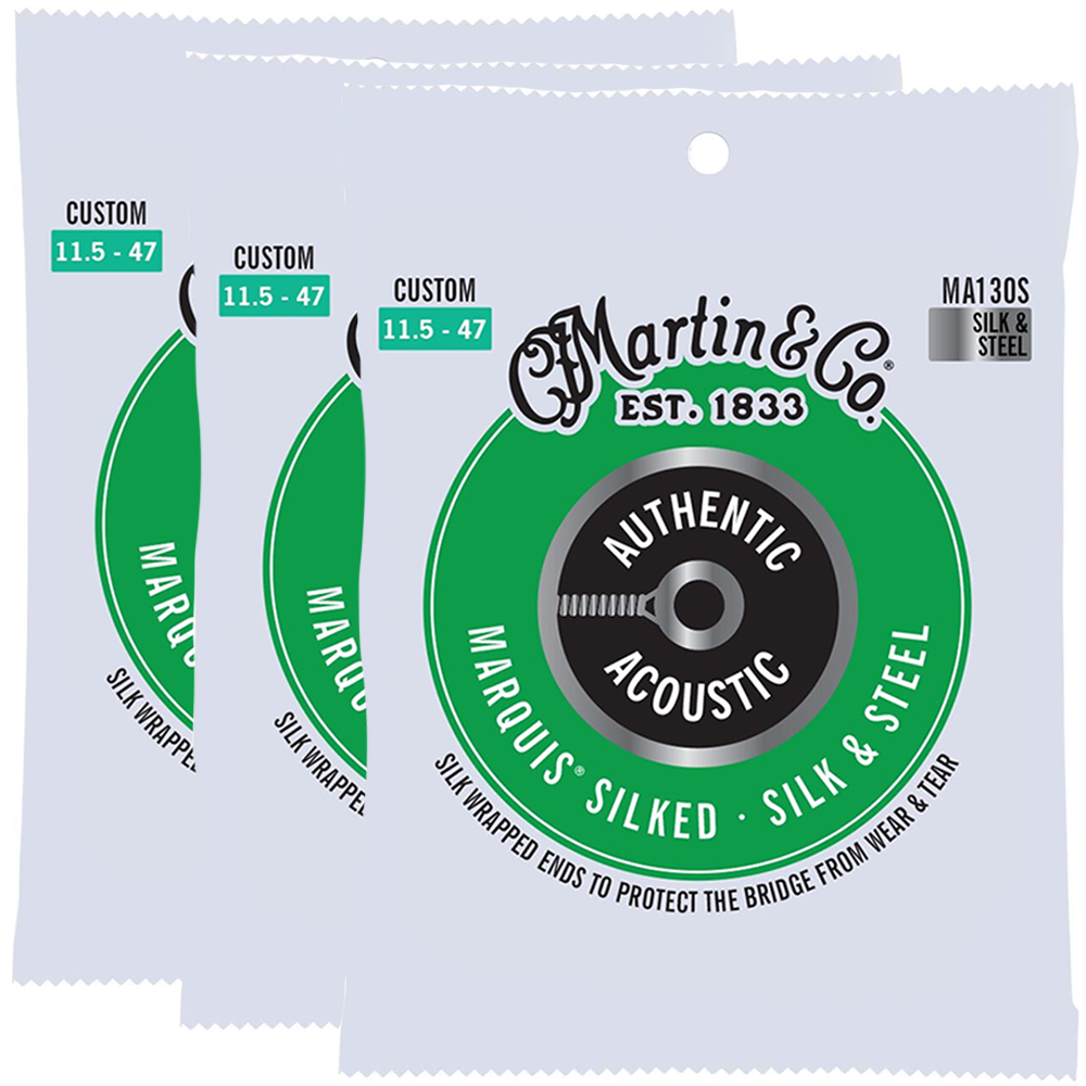 Martin MA130S Authentic Acoustic Marquis 3-Pack Silked Guitar Strings, Silk & Steel - Custom Light (11.5-47)