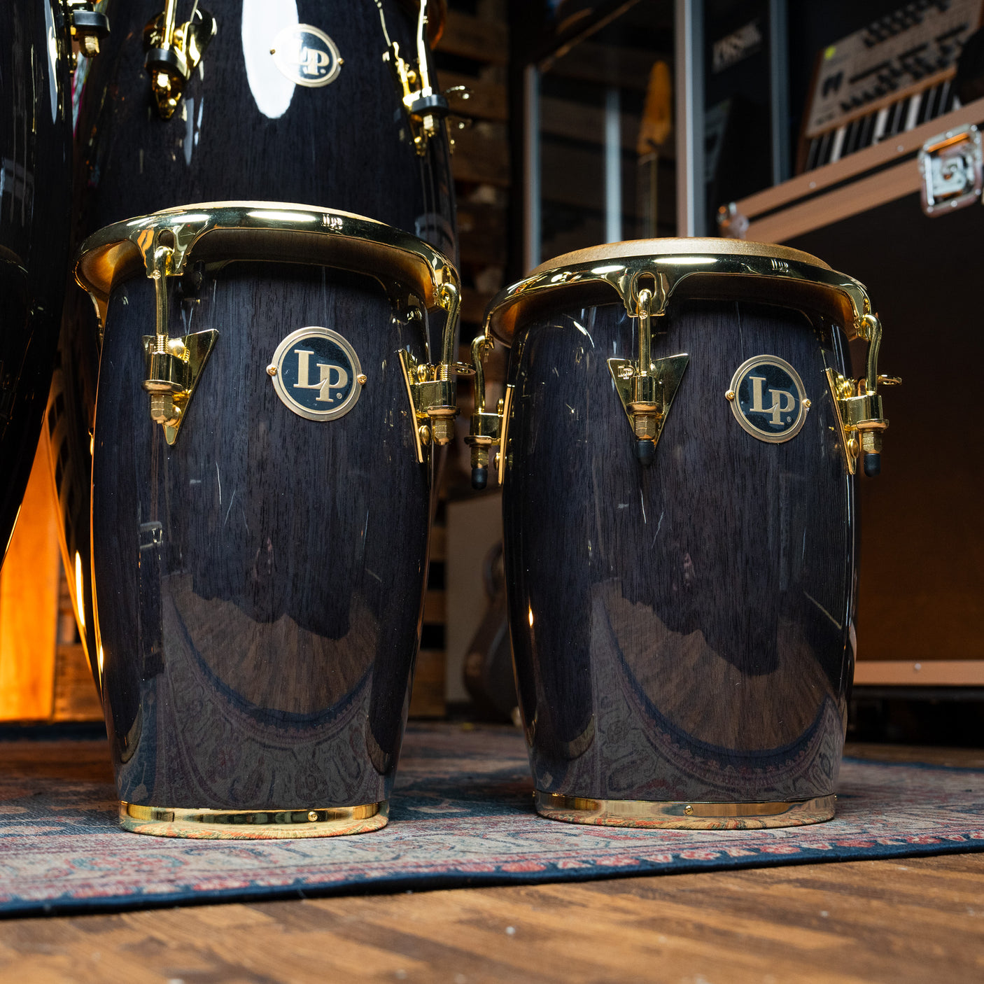 Latin Percussion Junior Conga Set - Black Wood With Gold Hardware - CHUCKSCLUSIVE