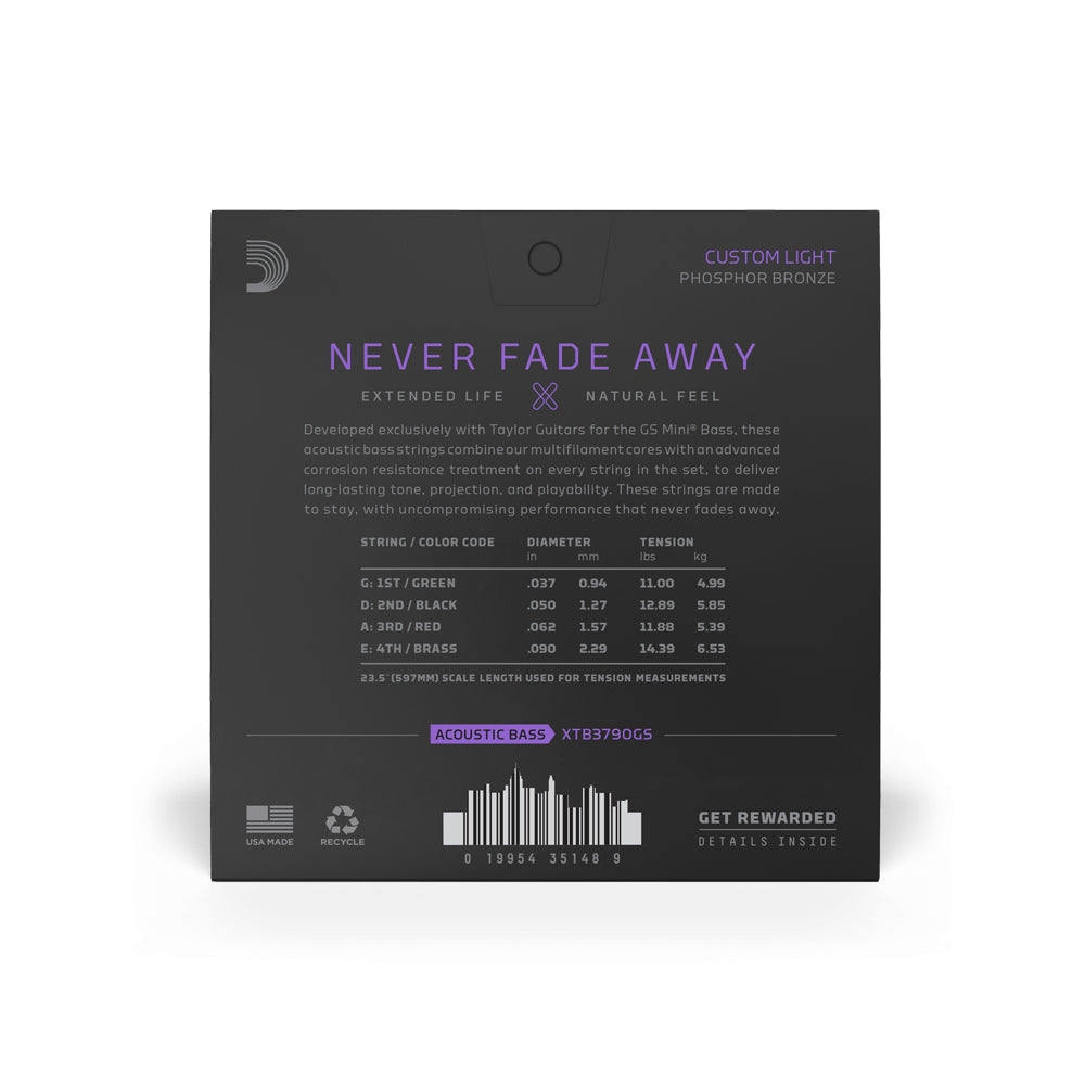 D'Addario XTB3790GS 37-90 Custom Light Taylor GS Mini Coated Acoustic Bass Strings