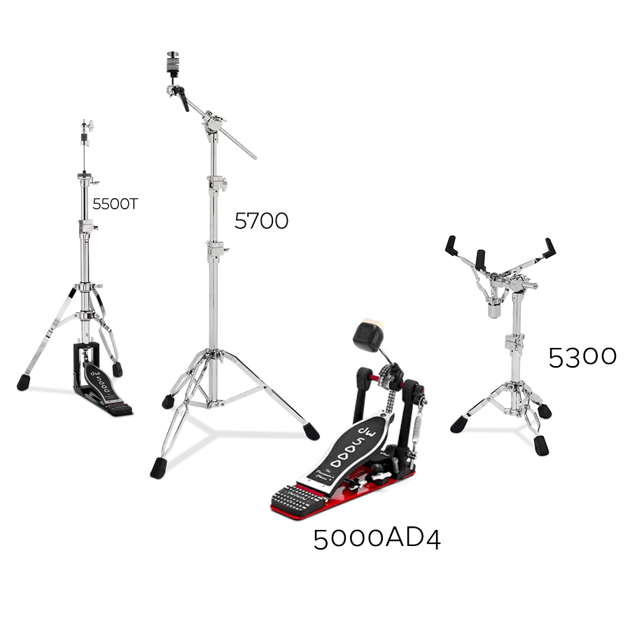 DW 5000 Series Hardware 4 Pack - Kick Pedal, Cymbal Stands and Snare Stand
