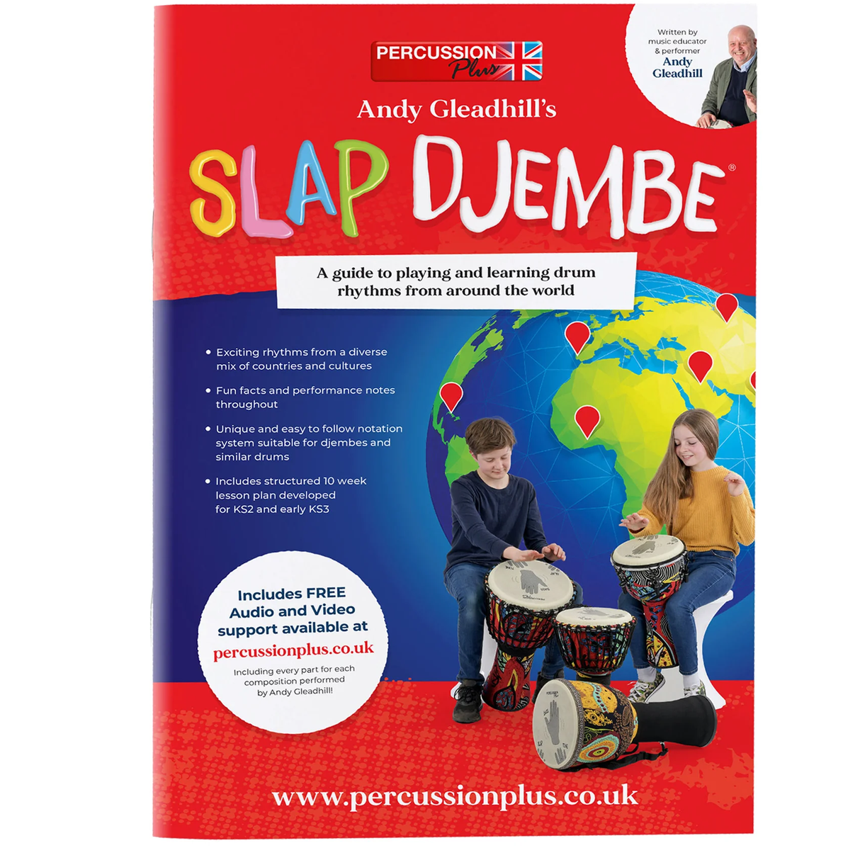 Slap Percussion Pretuned Djembe Educational 10 Pack with Guides - Mixed Sizes