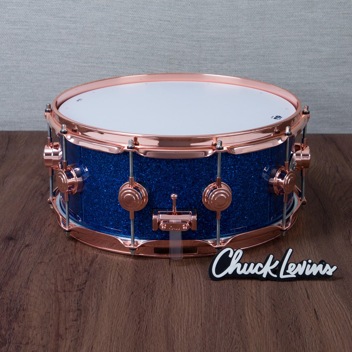 DW 6 x 14-Inch Collector's Pure Oak Snare Drum - Blue Glass with Copper Hardware