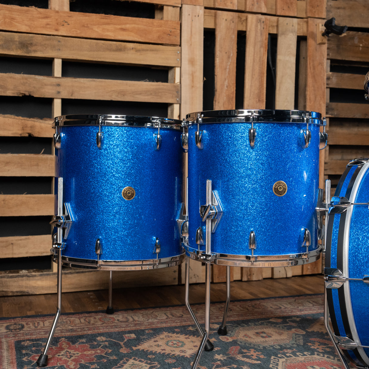 Gretsch USA Custom Nitron 4-Piece Shell Pack, 22" Kick - Blue Sparkle