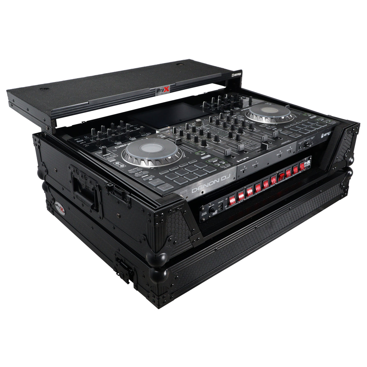 ProX XS-PRIME4WLTBL ATA Flight Case For Denon PRIME 4 G2/PRIME 4 MK2 DJ Controller with Laptop Shelf 1U Rack Space and Wheels - Black