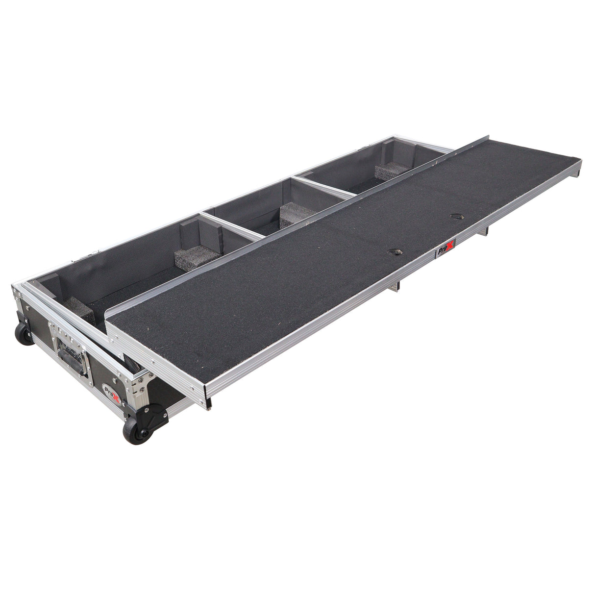 ProX XS-TMC1012WLTFSTND DJ Coffin Flight Case for (2) 1200 Style Turntables 10-inch 12-inch Mixers with Sliding Laptop Shelf and Wheels