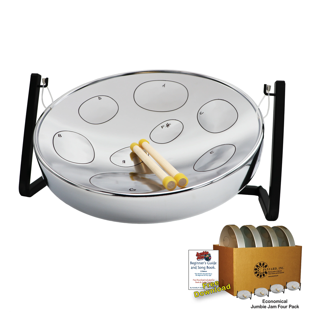 Jumbie Jam Table Top Steel Drum Educators 4-Pack Kits - Chrome Pans