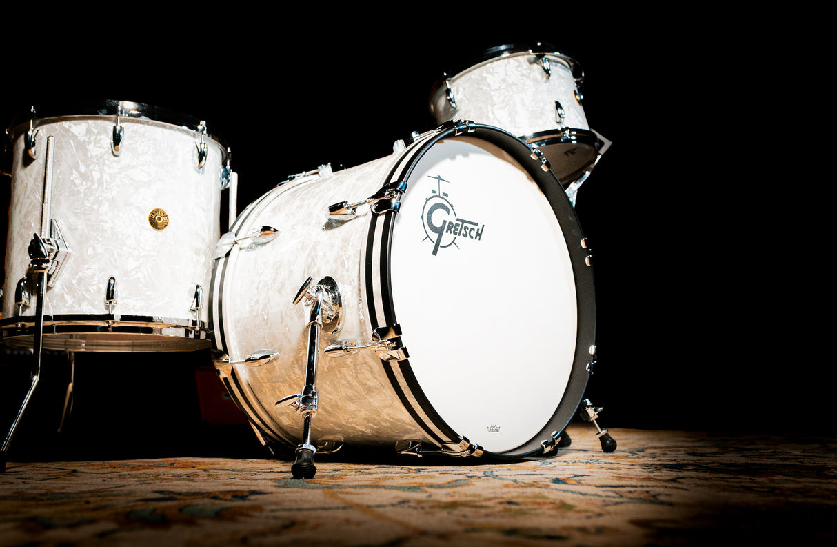 Gretsch USA Custom Nitron 3 Piece Shell Pack, 60's White Marine Pearl - 12/14/20