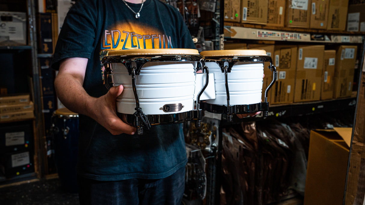 Latin Percussion LP201AX-2 Generation II Bongos - White With Black Nickel Hardware