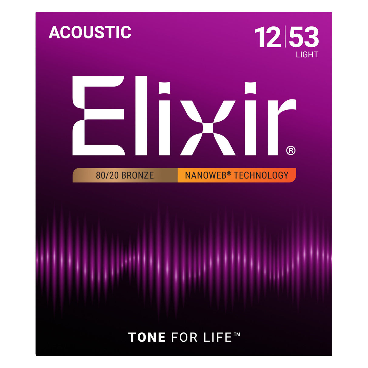 Elixir 11052 80/20 Bronze Nanoweb Coated Acoustic Guitar Strings, Light (12 - 53)