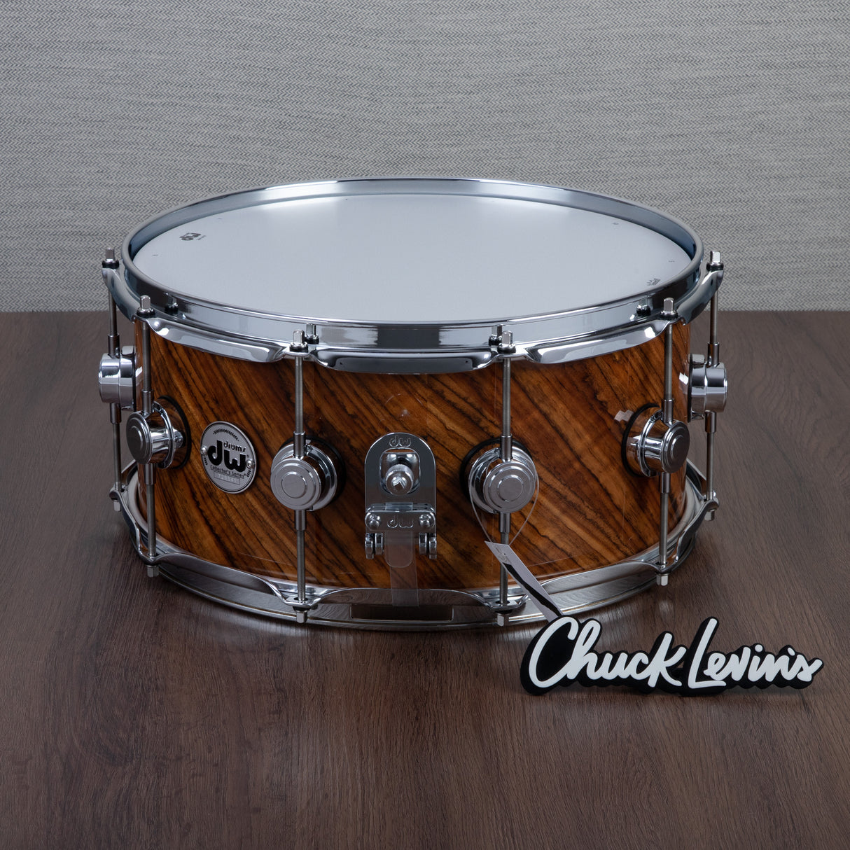 DW 6.5 x 14-Inch Collector's Maple Exotic Series Snare Drum - Natural Lacquer over Twisted Tropical Olive
