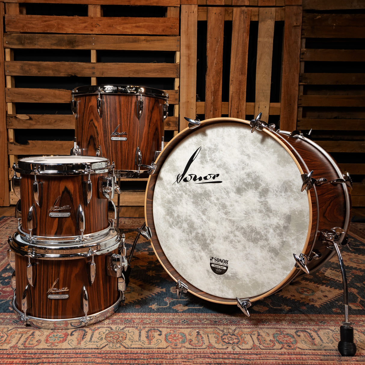 Sonor Vintage Series 4-Piece Shell Pack, 20-Inch Kick - Rosewood Semi Gloss