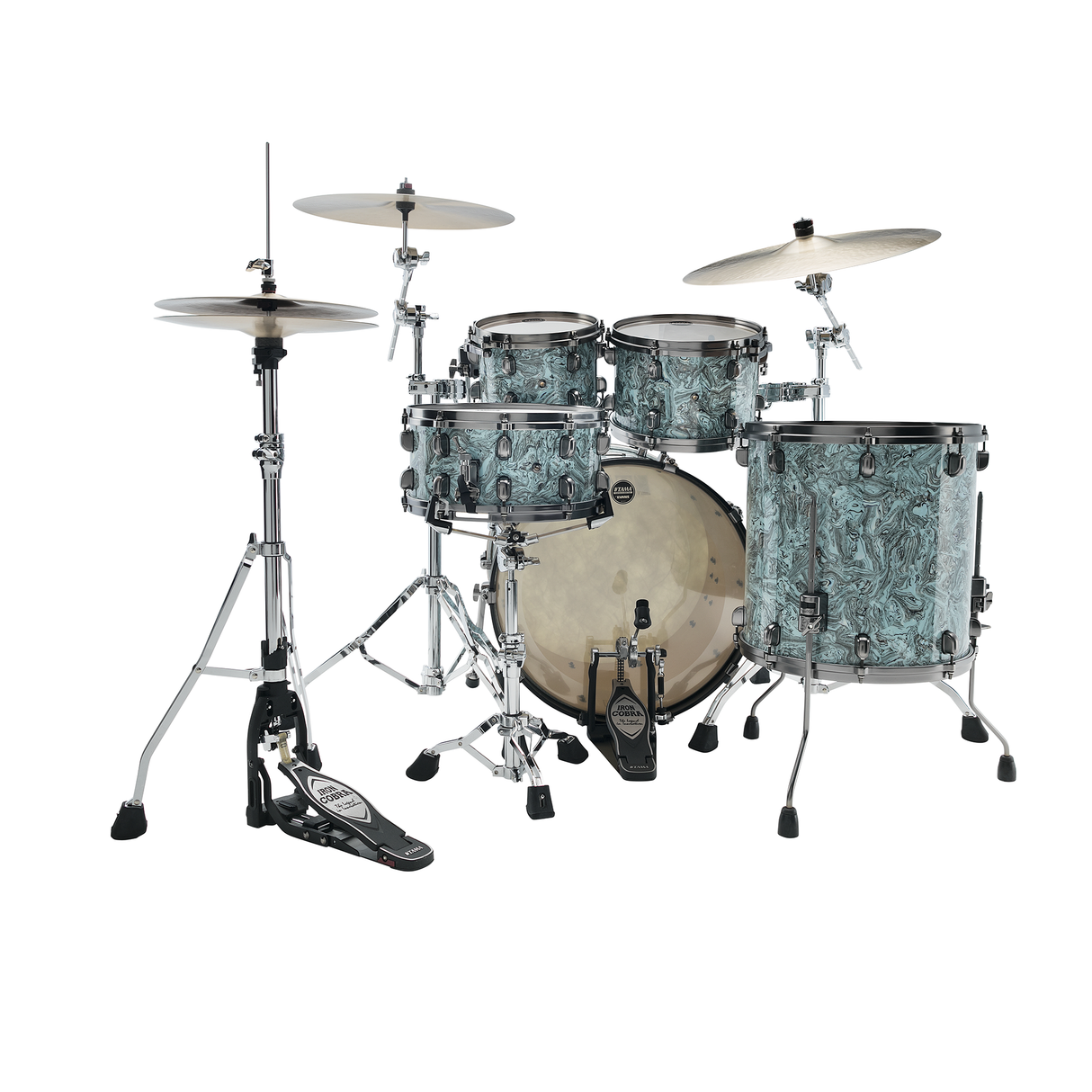 TAMA Starclassic Maple 4-Piece Shell Pack, Black Nickel Shell Hardware - Sky Blue Swirl, 22" Kick