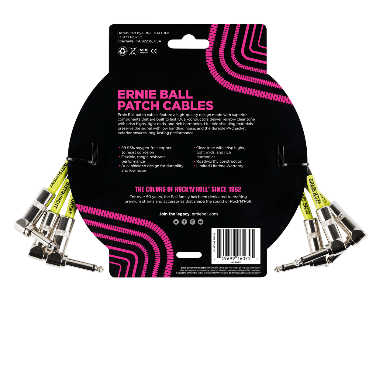 Ernie Ball 1' Angle / Angle Patch Cable 3-Pack - Black