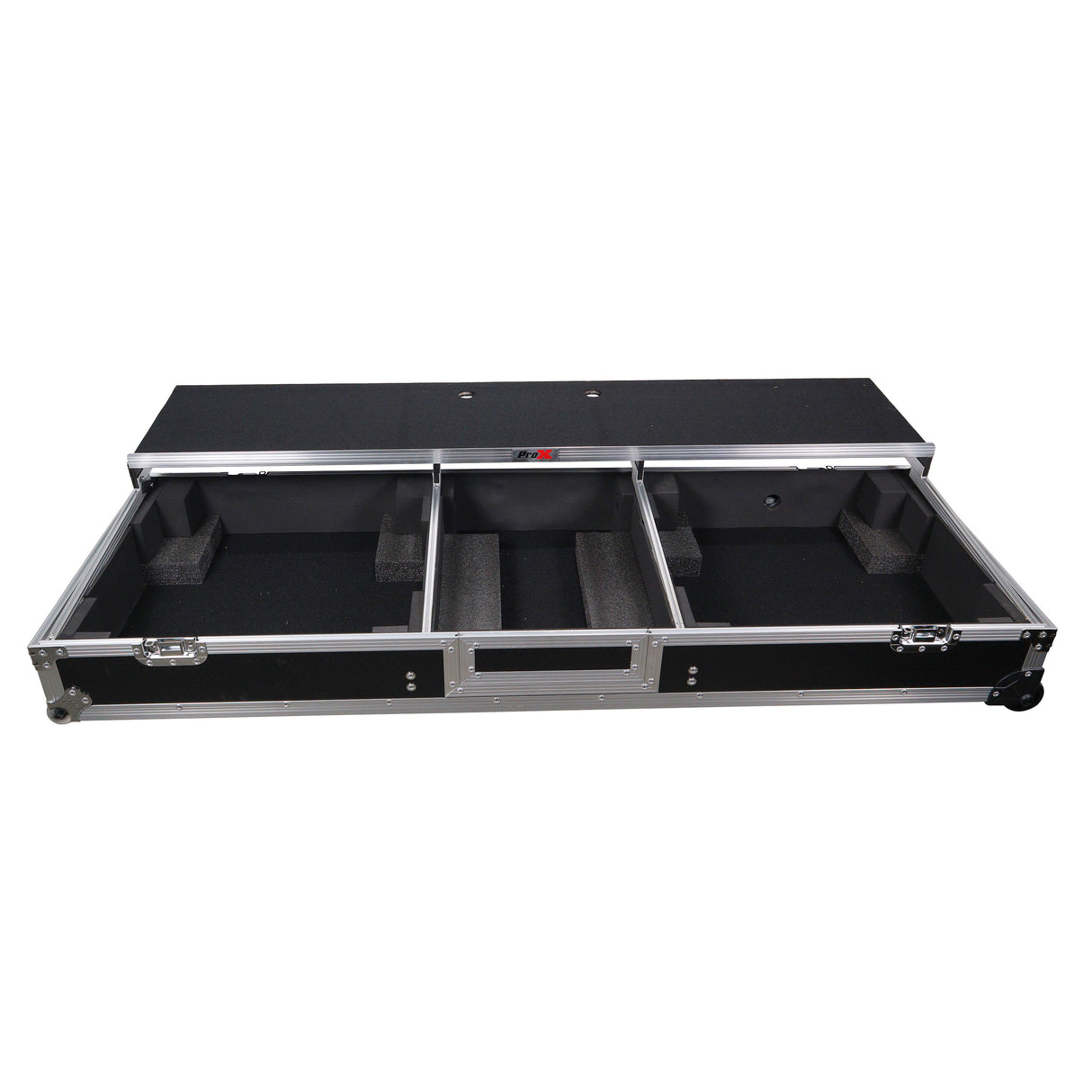 ProX XS-TMC1012WLTFSTND DJ Coffin Flight Case for (2) 1200 Style Turntables 10-inch 12-inch Mixers with Sliding Laptop Shelf and Wheels