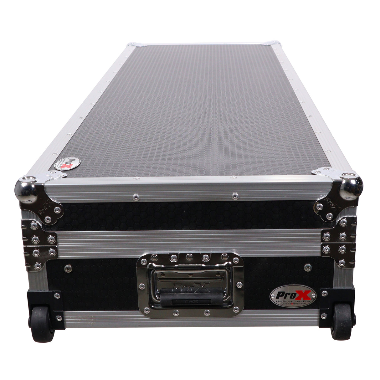 ProX XS-TMC1012WLTFSTND DJ Coffin Flight Case for (2) 1200 Style Turntables 10-inch 12-inch Mixers with Sliding Laptop Shelf and Wheels