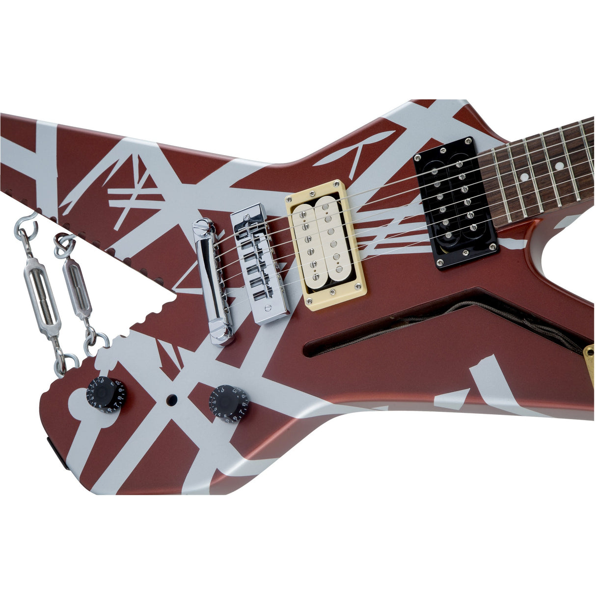 EVH Striped Series Shark Electric Guitar, Pao Ferro Fingerboard - Burgundy With Silver Stripes - New