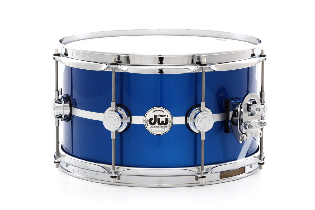 DW 13" x 7" Collector's Cherry Exotic Snare Drum - Metallic Royal Blue Lacquer With Silver Pinstripe
