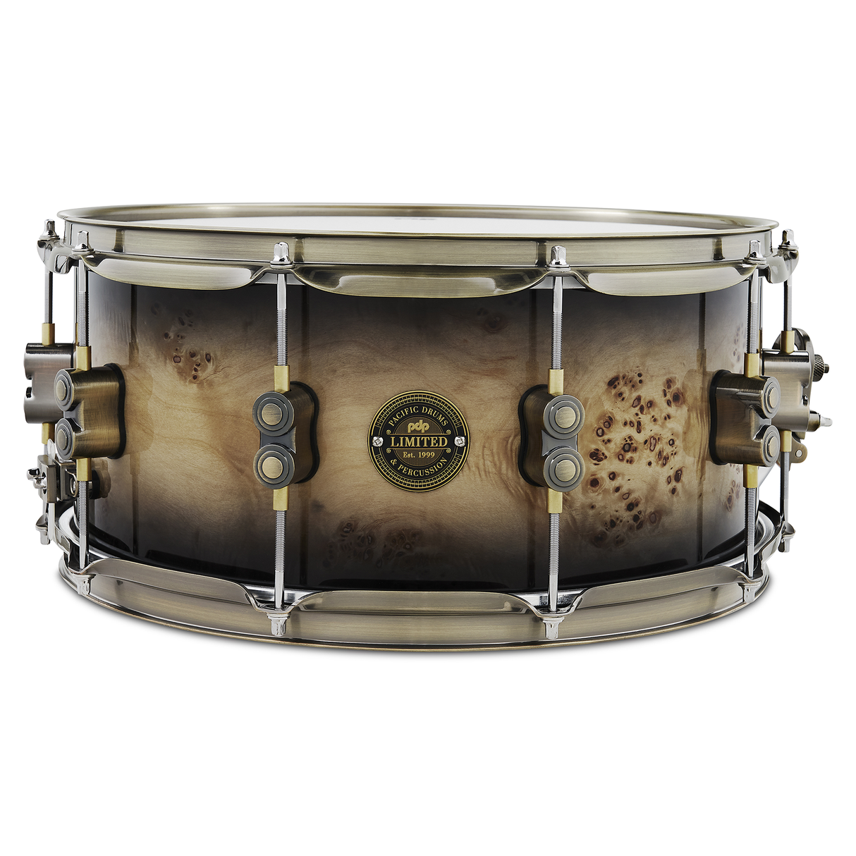 PDP 2023 LTD 5.5x14-Inch Snare Drum - Mapa Burl to Black Burst Lacquer
