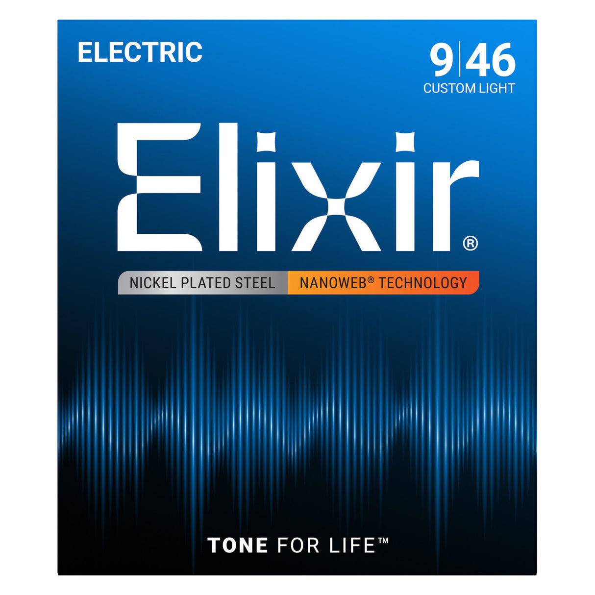 Elixir Nanoweb Coated Electric Guitar Strings With Anti-Rust, Custom Light (9- 46)