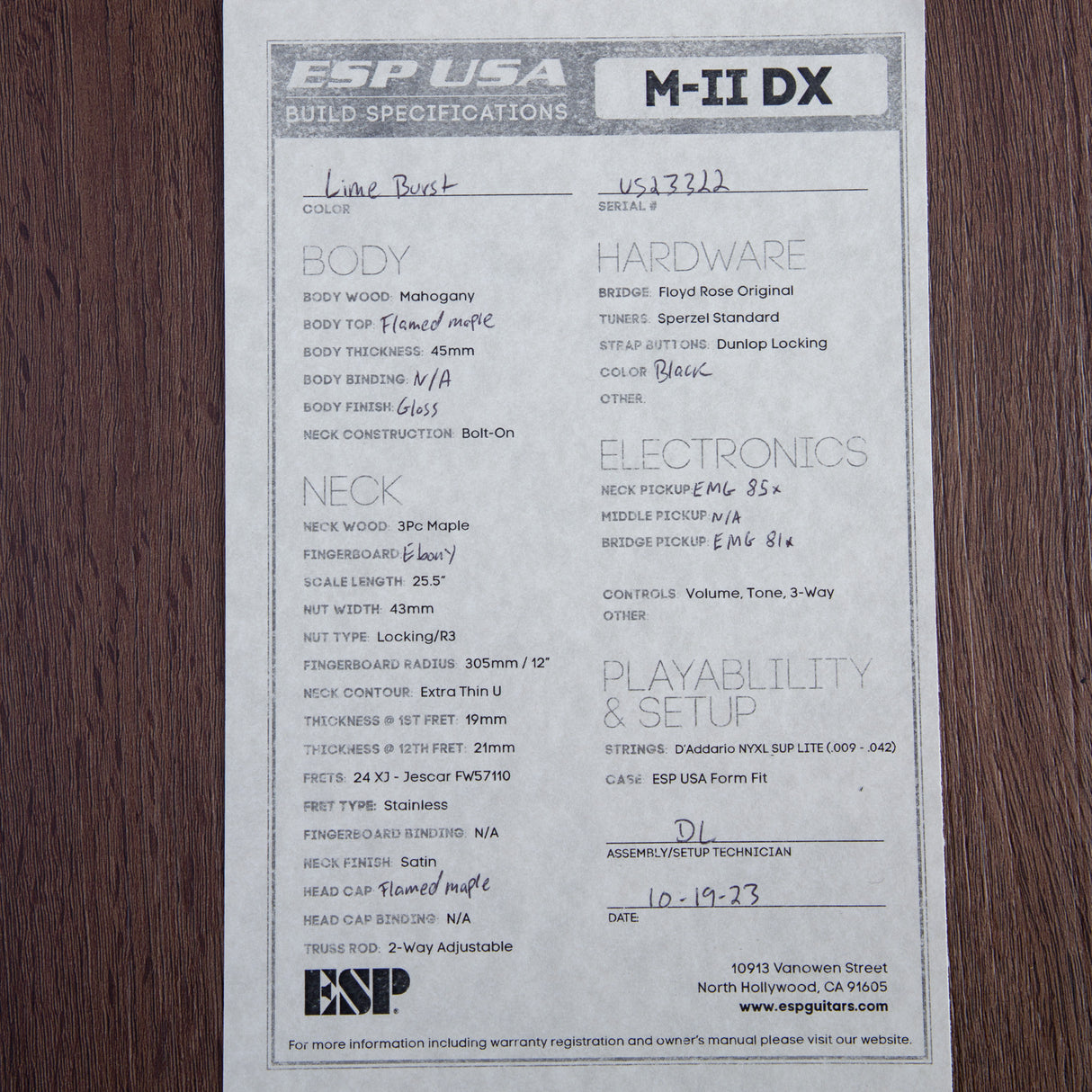 ESP USA M-II FR DLX Electric Guitar - Lime Burst - #US23322