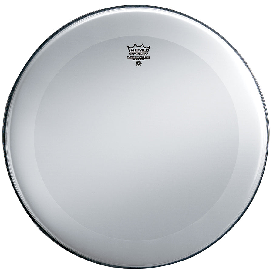 Remo 24" Smooth White Powerstroke 3 Resonant Bass Drum Head, No Stripe